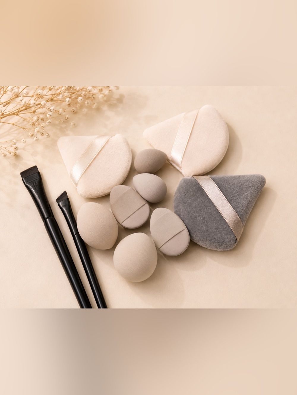 12 piece Neutral Makeup Sponge and Puff Set - Beige & Gray